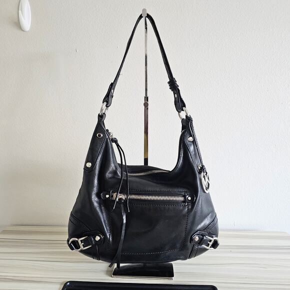 Michael Kors Fallon Black Leather Hobo Shoulder Bag - Picture 9 of 9